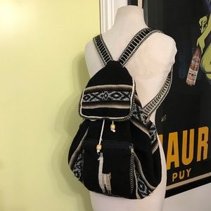 Black Baja Mexican Alpaca tribal backpack